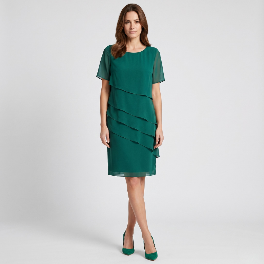 Krystyna | Women's Dress with Layered Ruffles – Short Sleeve and Light Midi Cut