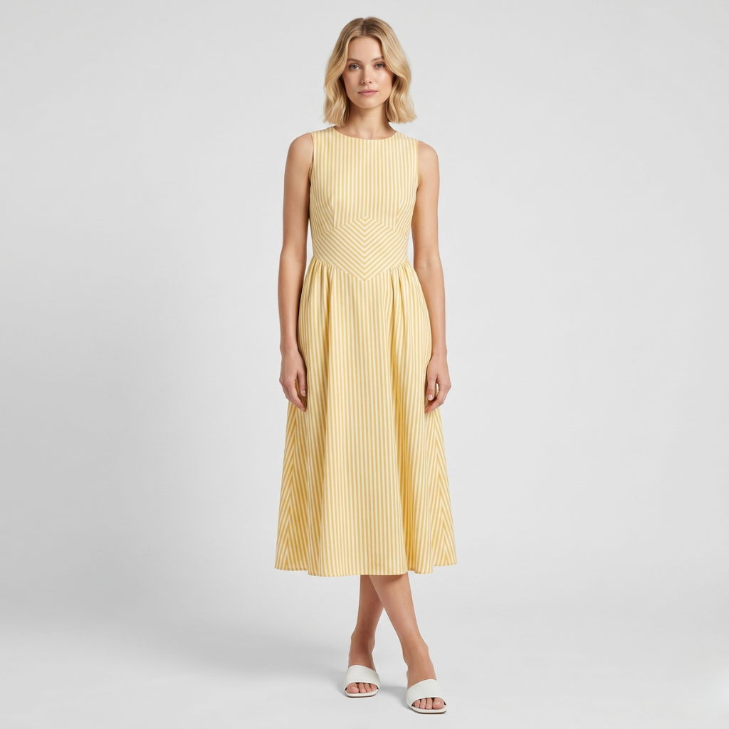 Nasha | Women's Striped Midi Dress – Sleeveless with Flared Hem