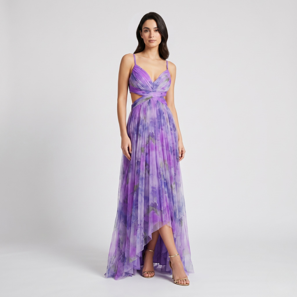 Zofia | Women's Long Printed Dress – Wrap Neckline and Flowy Cut for Summer