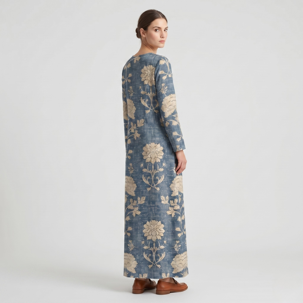 Kasia | Women's Printed Midi Dress – Sweetheart Neckline and Long Sleeves for Everyday Wear