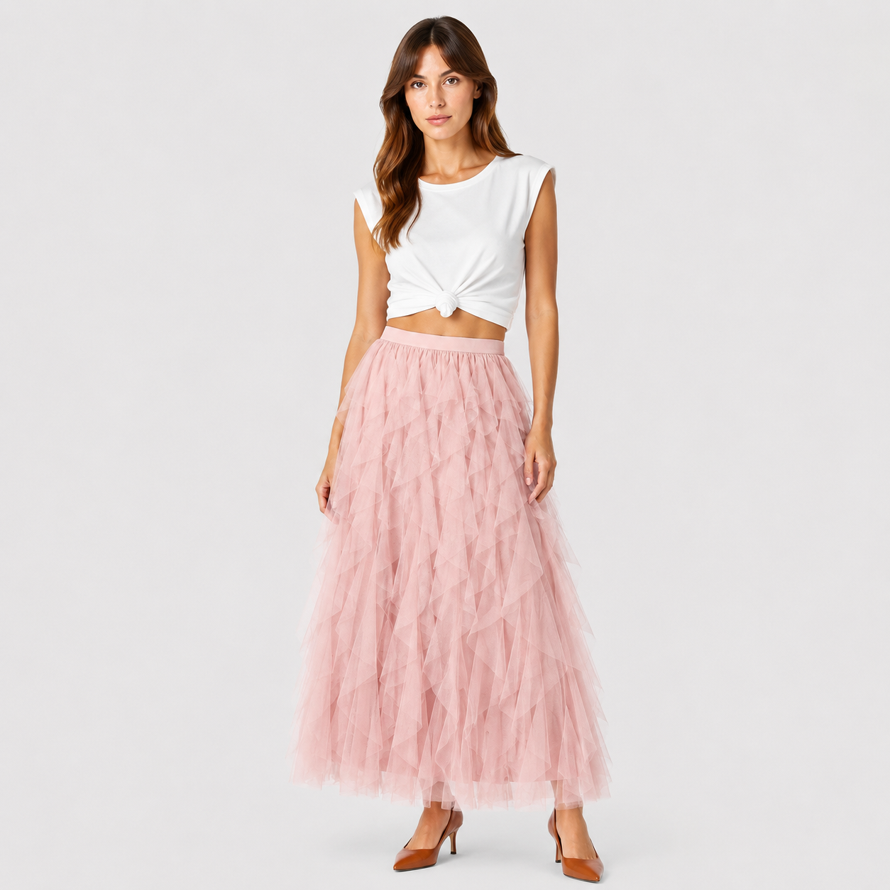 Małgorzata | Women's Long Skirt – Layered Design with Tulle Ruffles