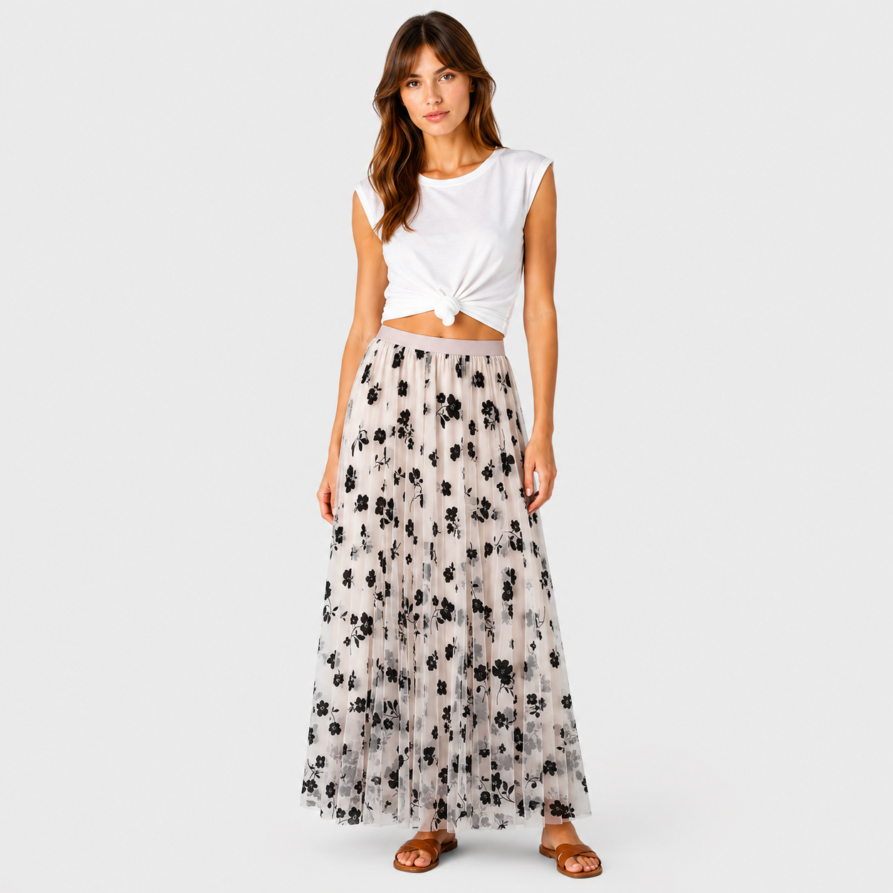 Pola | Women's Long Skirt – Pleated Floral Print Design