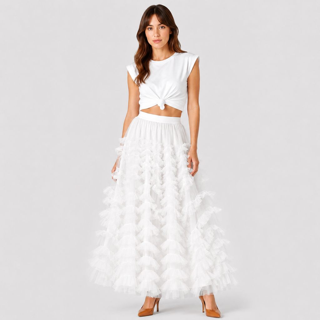 Bianka | Women's Long Skirt – Tulle Style with Layered Ruffles