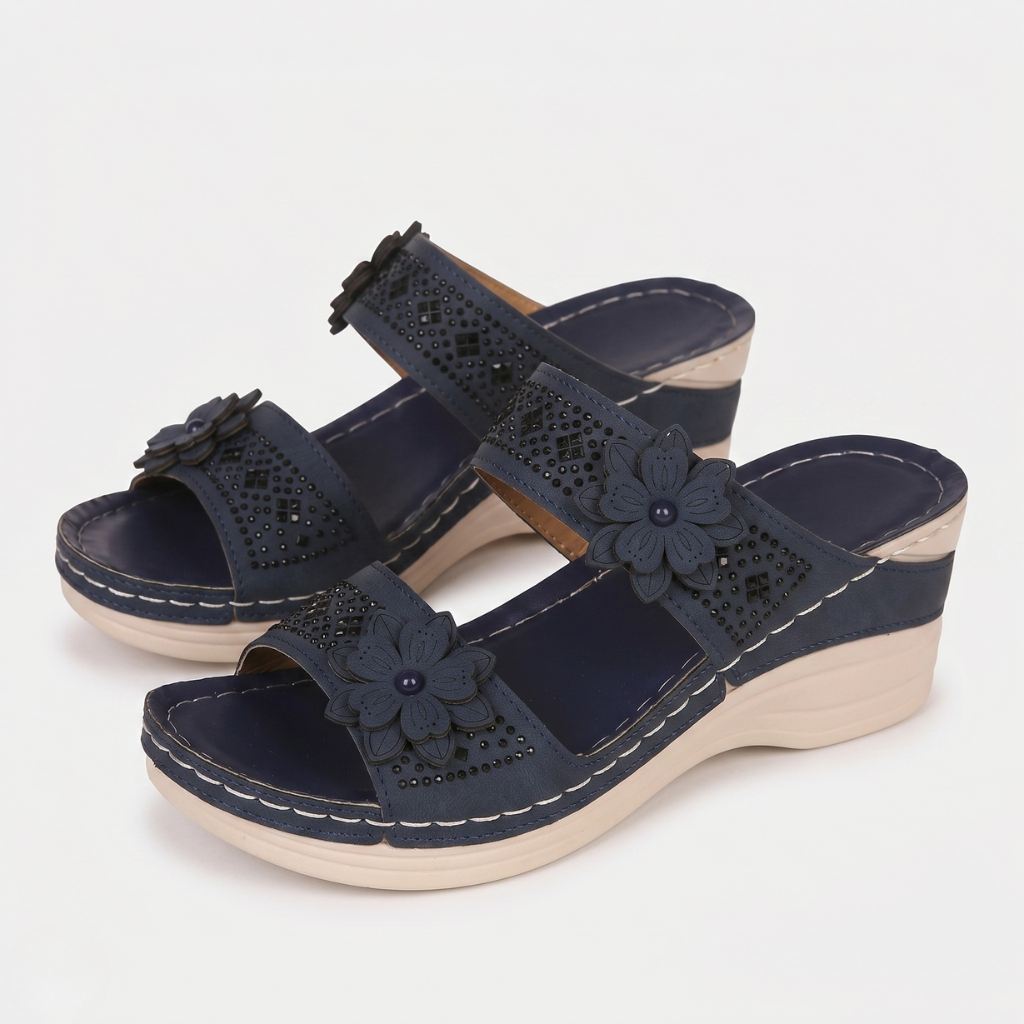 Women's Wedge Slides – Decorative Flower and Open Toe for Everyday Wear