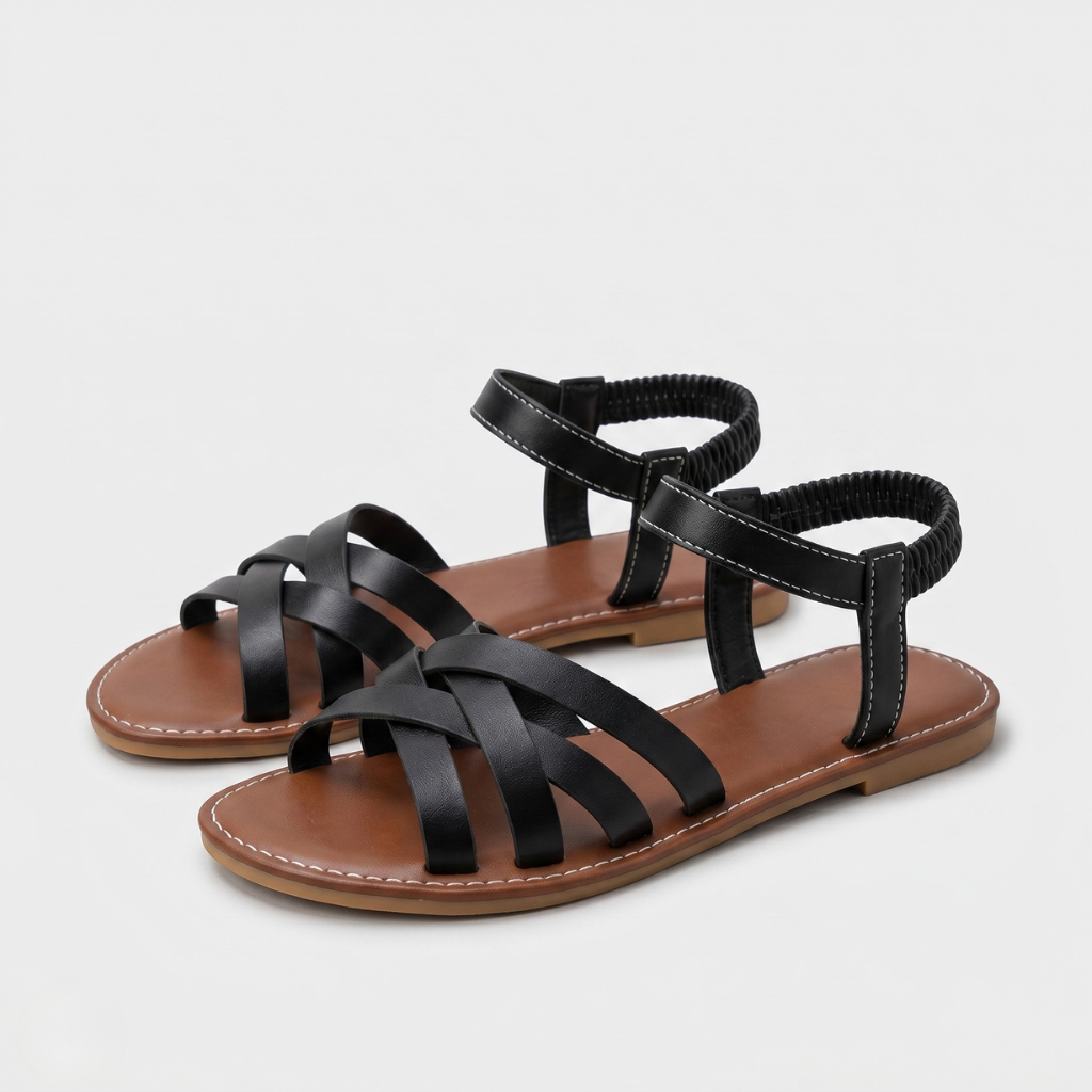 Shana | Women's Crossover Strap Sandals – Elastic Strap with Decorative Pearls