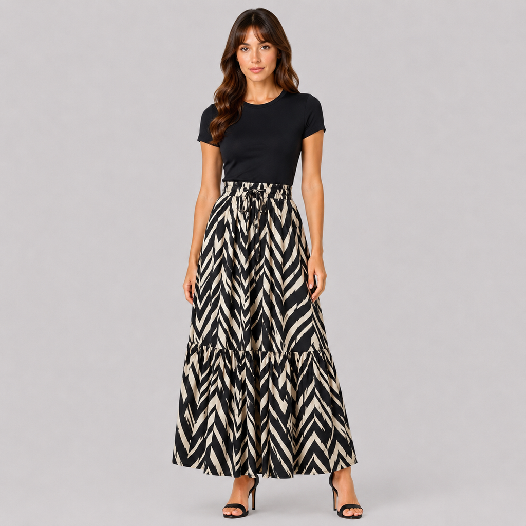 Nasha | Women's Long Skirt – Flowy Style with Bold Pattern