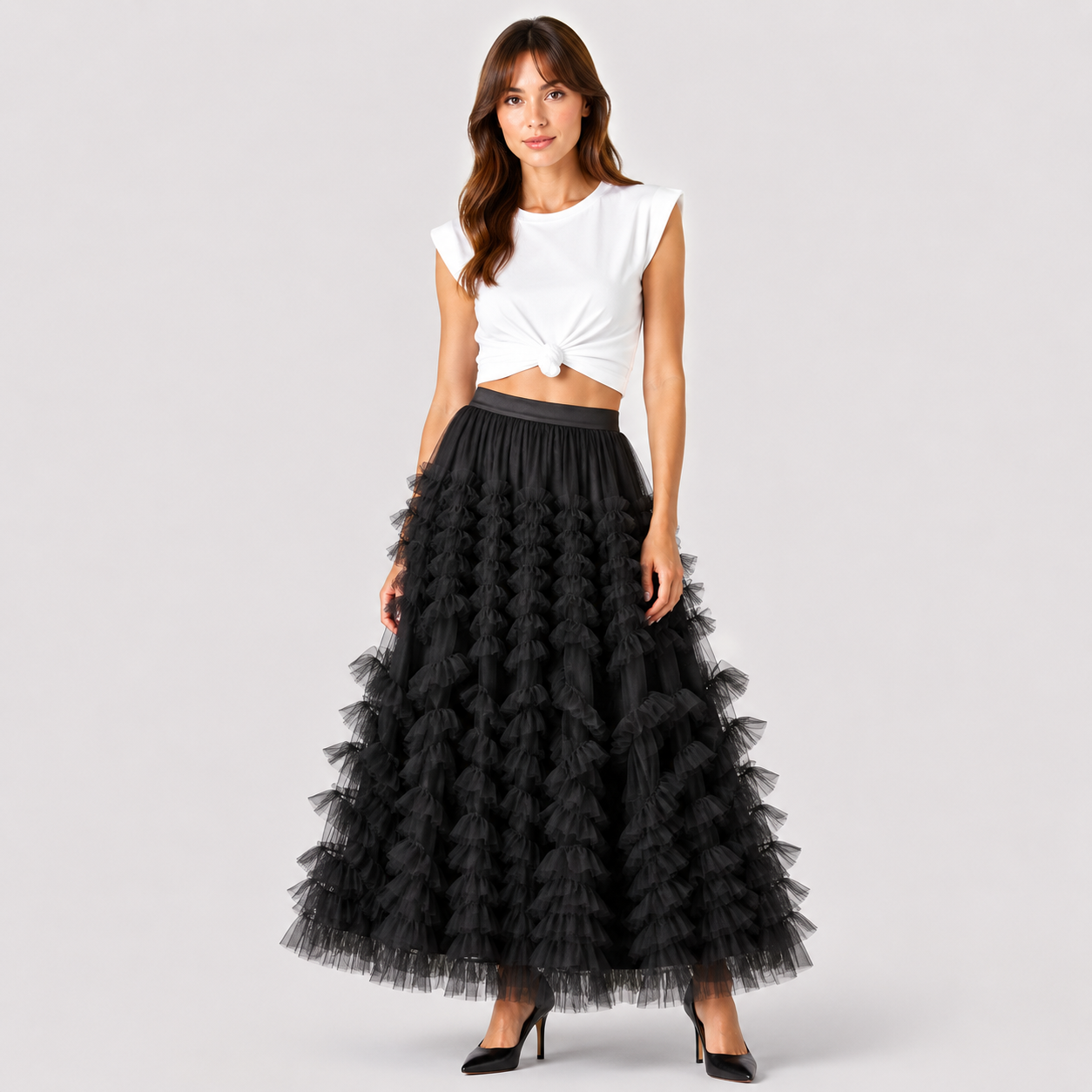 Bianka | Women's Long Skirt – Tulle Style with Layered Ruffles