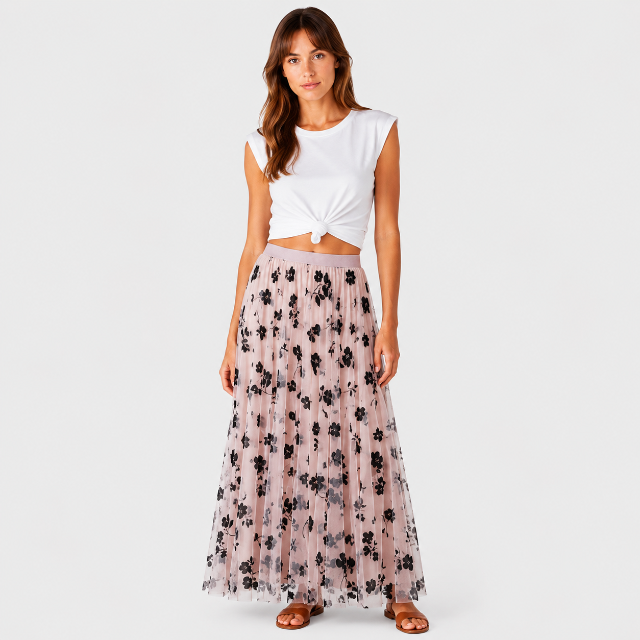 Pola | Women's Long Skirt – Pleated Floral Print Design