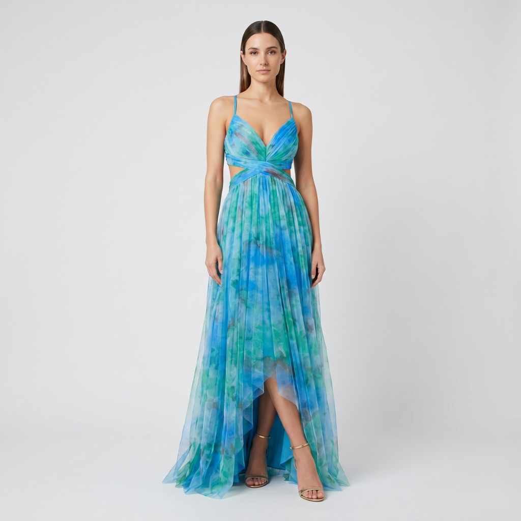 Zofia | Women's Long Printed Dress – Wrap Neckline and Flowy Cut for Summer