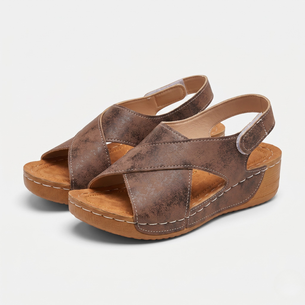 Aldona | Women's Wedge Sandals – Crossover Straps and Adjustable Heel Strap