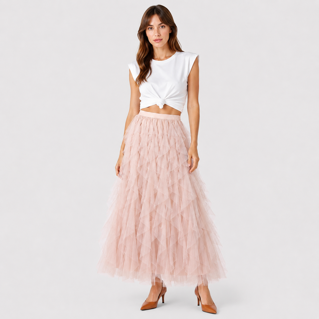 Małgorzata | Women's Long Skirt – Layered Design with Tulle Ruffles