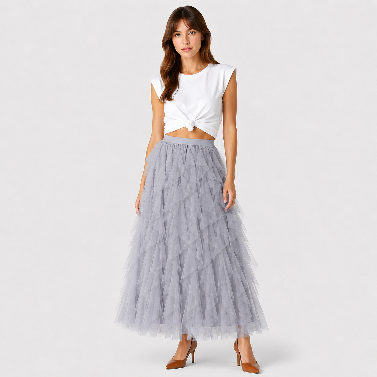 Małgorzata | Women's Long Skirt – Layered Design with Tulle Ruffles