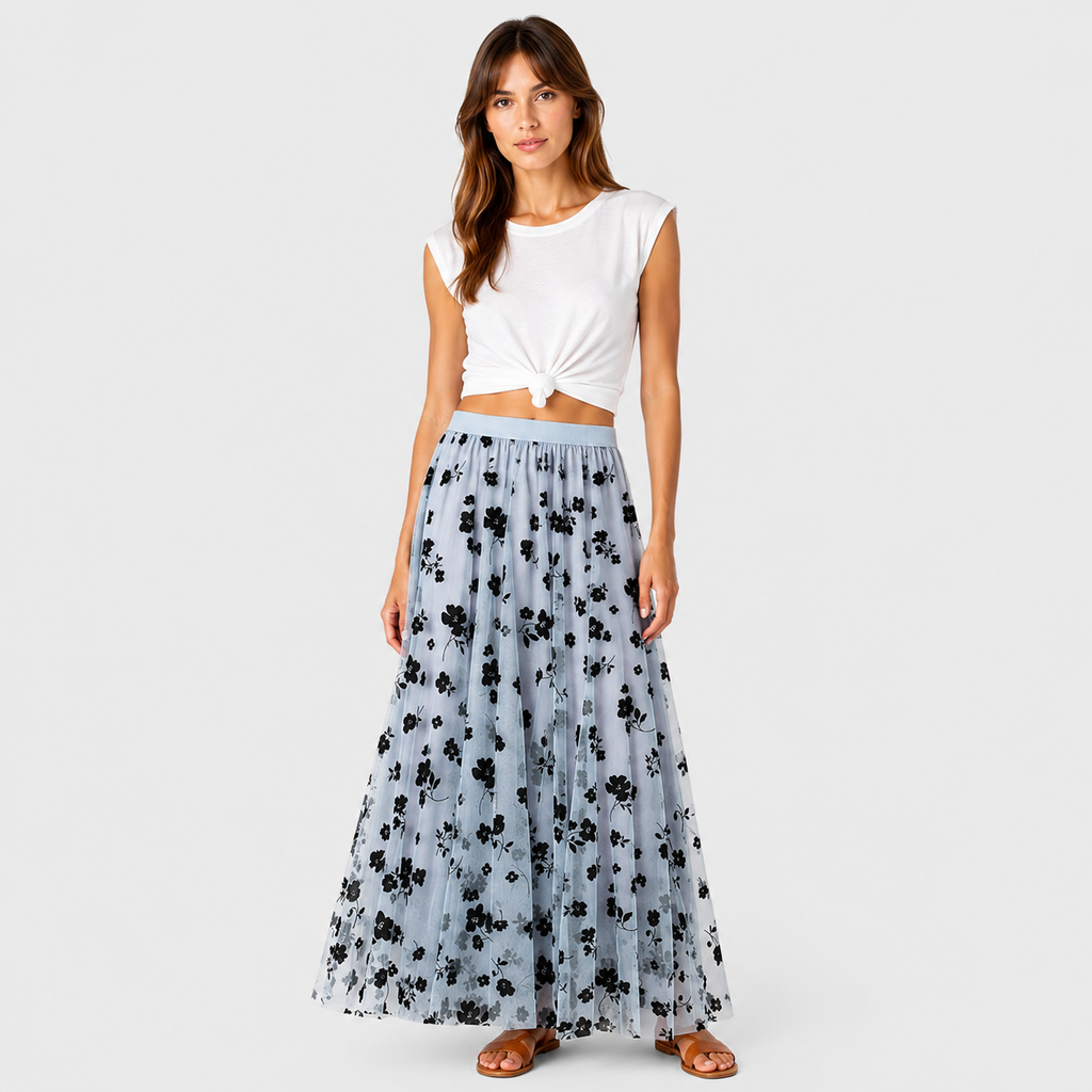 Pola | Women's Long Skirt – Pleated Floral Print Design