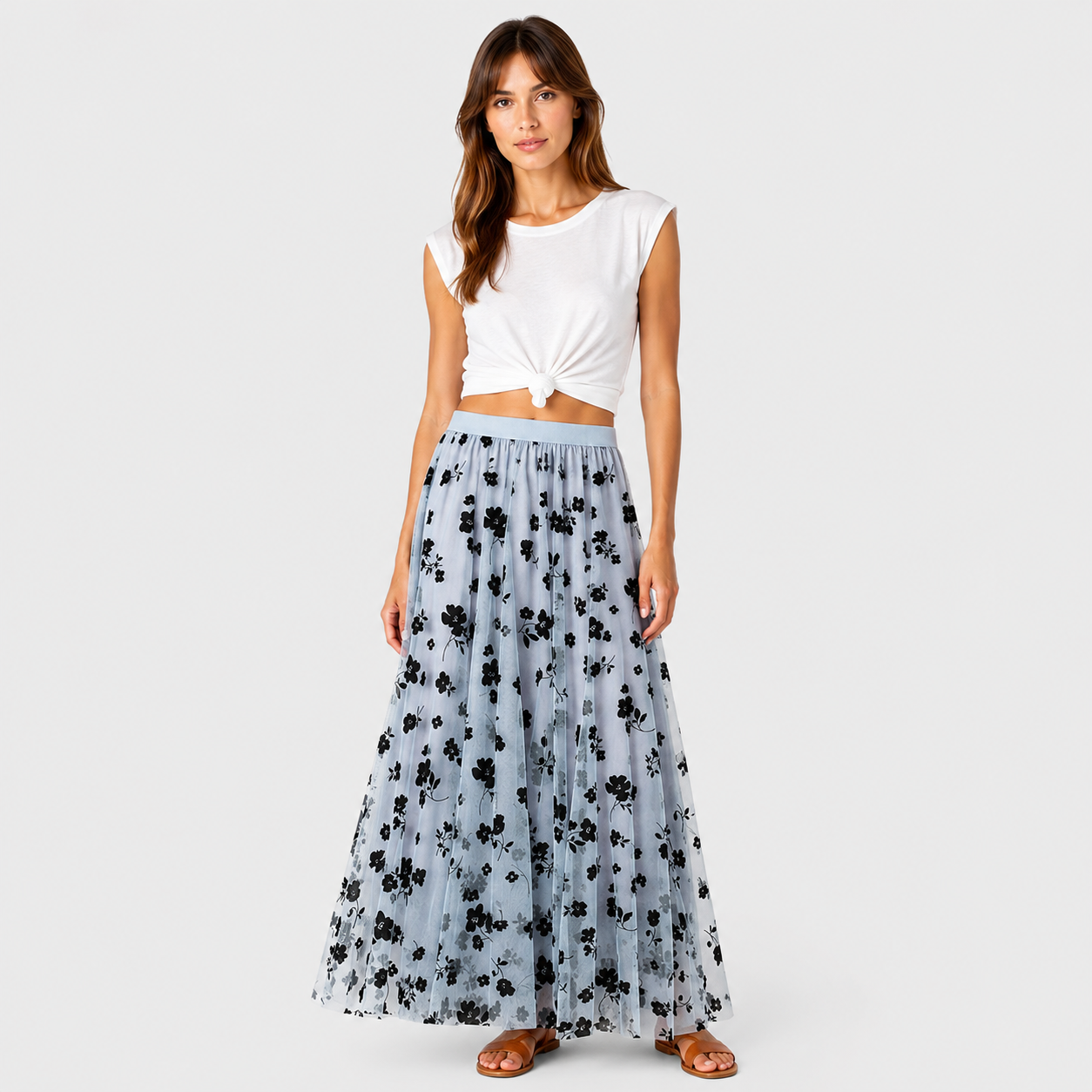 Pola | Women's Long Skirt – Pleated Floral Print Design