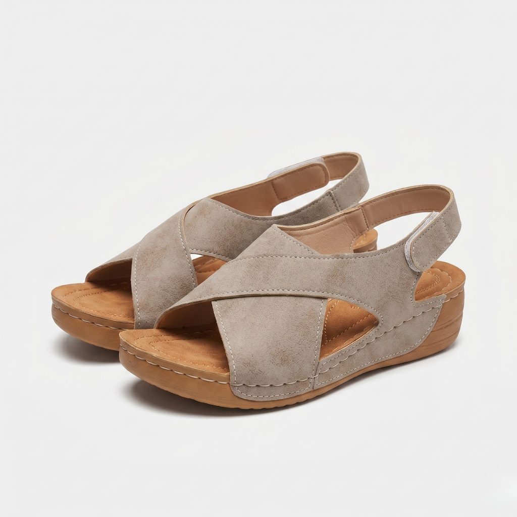 Aldona | Women's Wedge Sandals – Crossover Straps and Adjustable Heel Strap