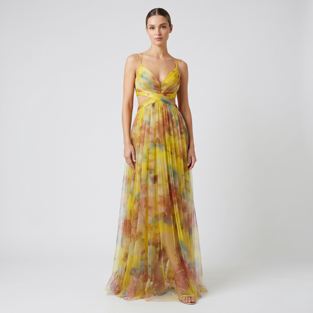 Zofia | Women's Long Printed Dress – Wrap Neckline and Flowy Cut for Summer