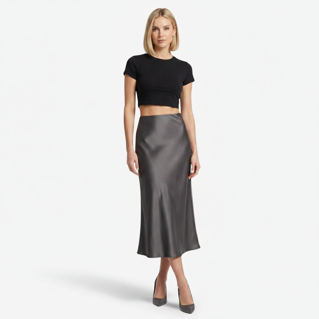 Ria | Women's Midi Skirt with Satin Finish – Lightweight Everyday Cut