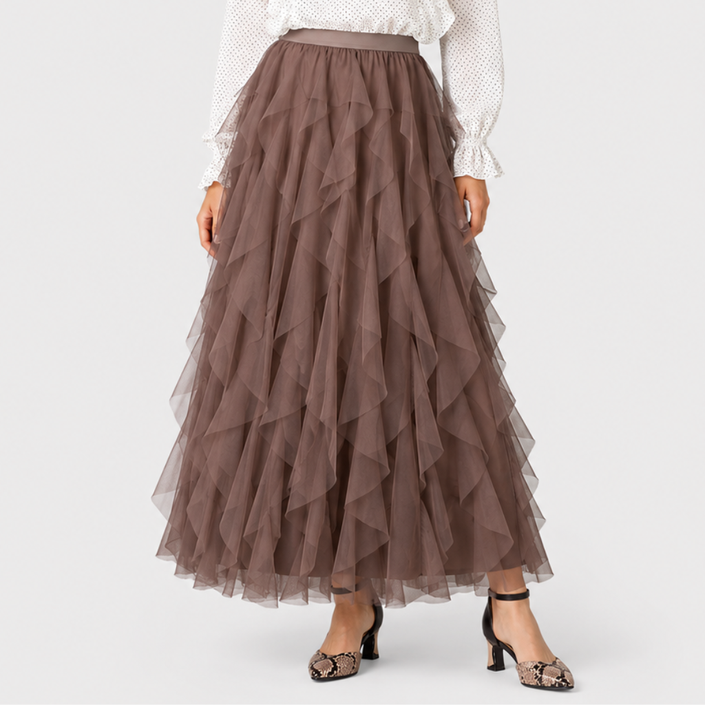 Małgorzata | Women's Long Skirt – Layered Design with Tulle Ruffles