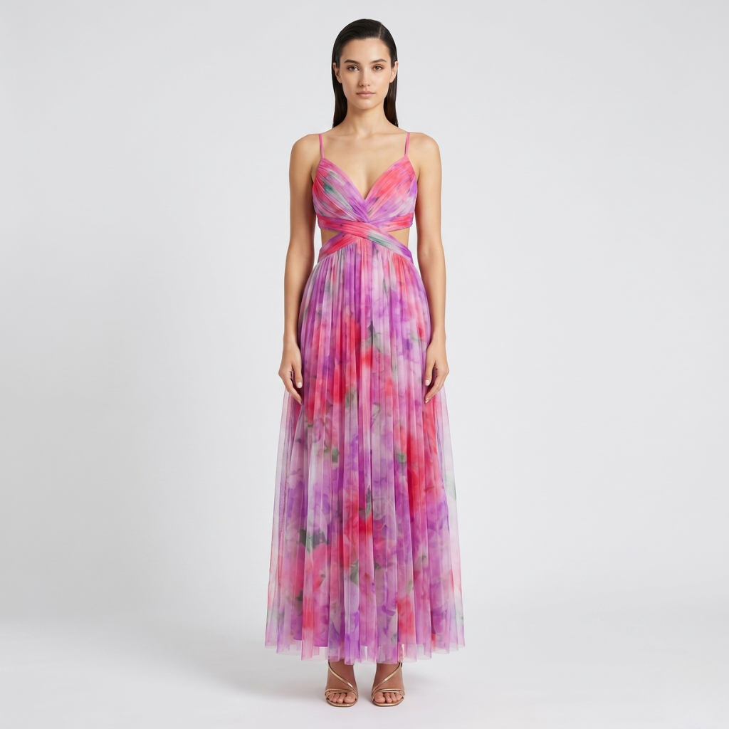 Zofia | Women's Long Printed Dress – Wrap Neckline and Flowy Cut for Summer