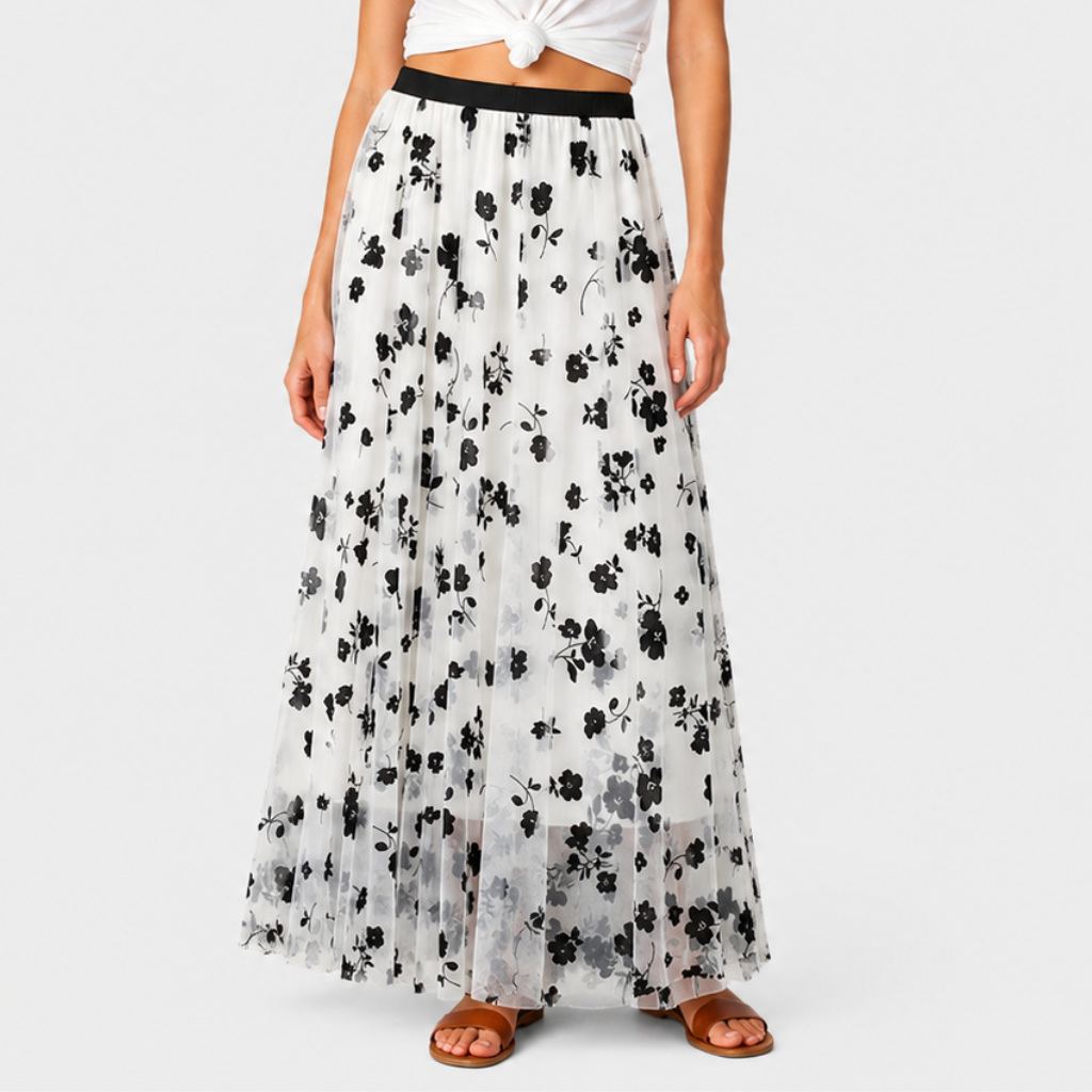 Pola | Women's Long Skirt – Pleated Floral Print Design