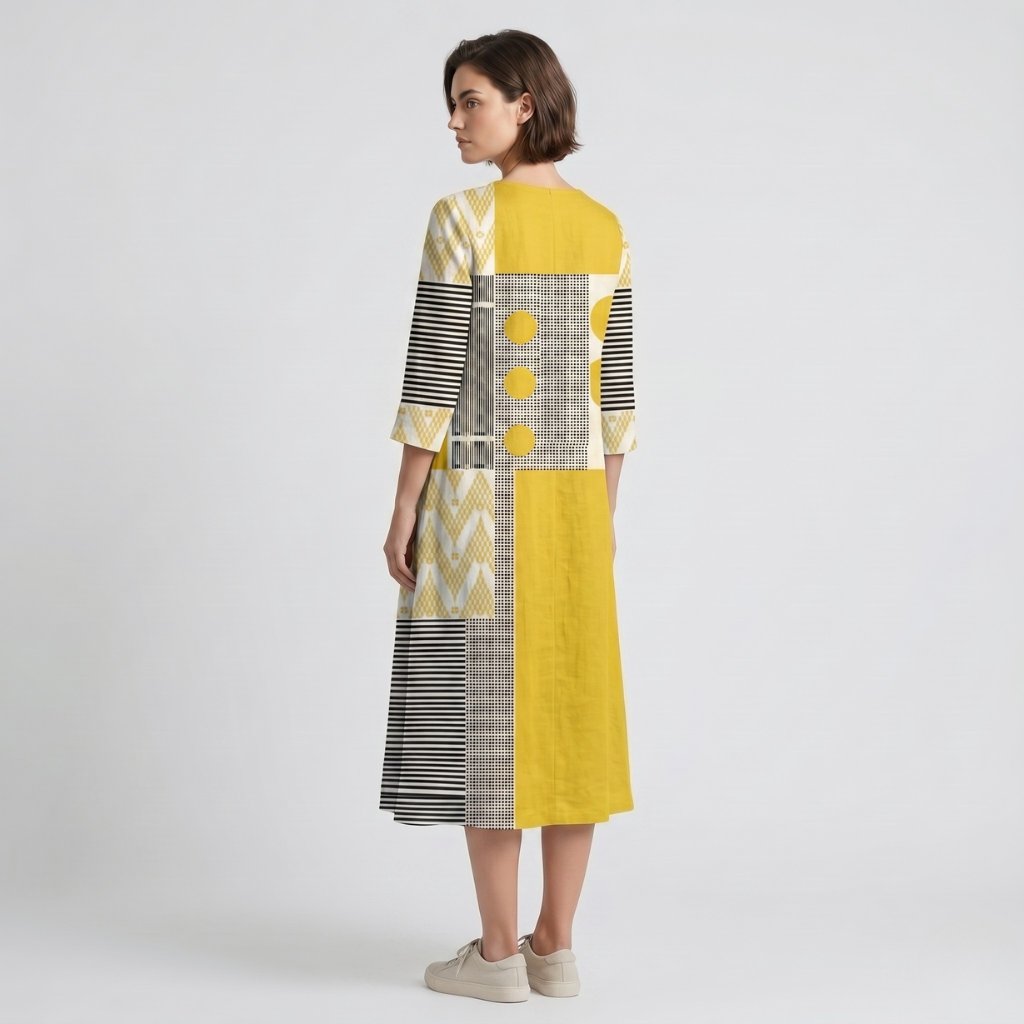 Kasia | Women's Printed Midi Dress – Sweetheart Neckline and Long Sleeves for Everyday Wear