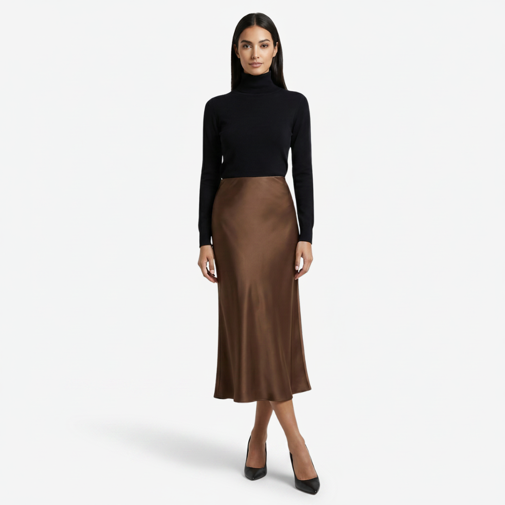 Ria | Women's Midi Skirt with Satin Finish – Lightweight Everyday Cut