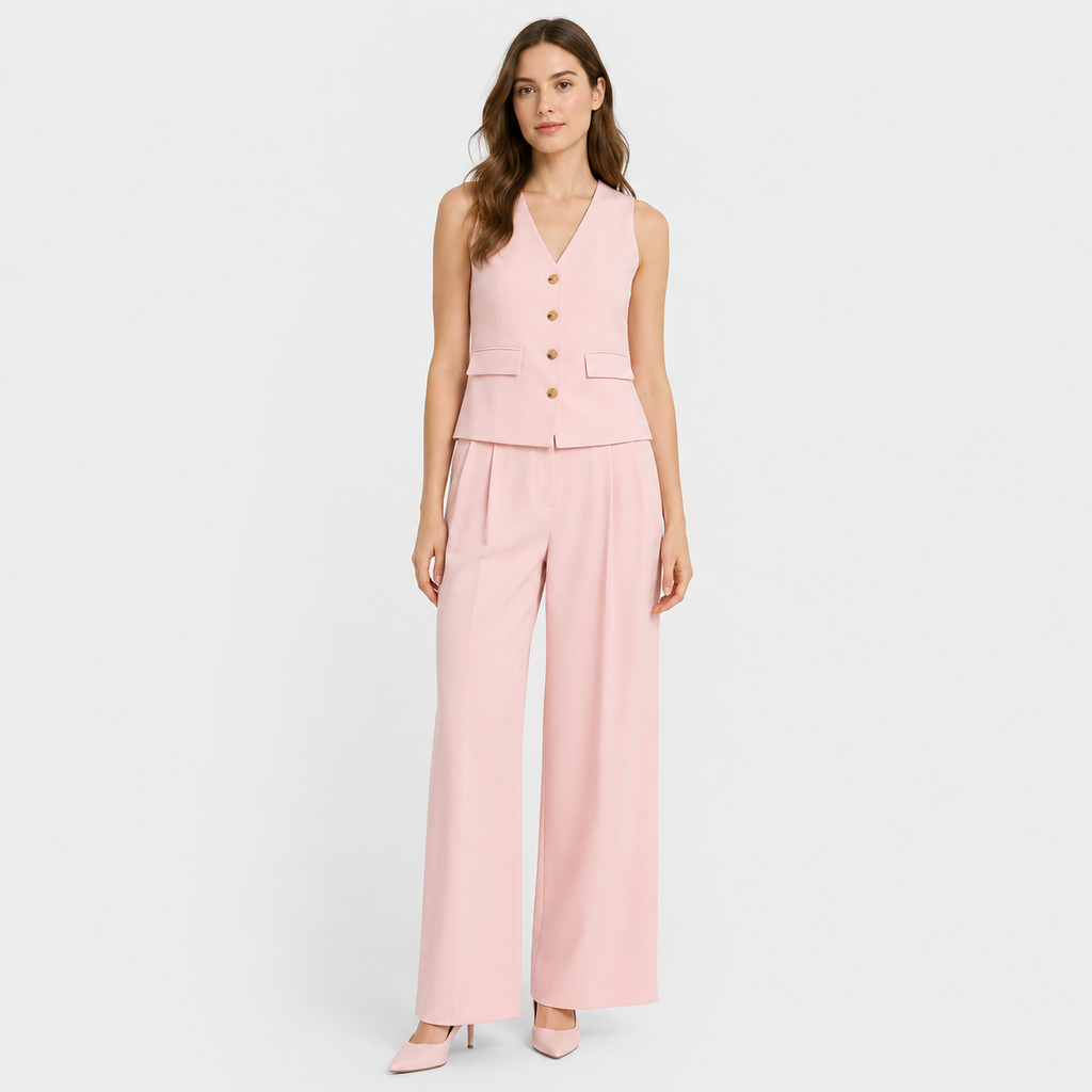 Milena | Women's Elegant Set – V-Neck Vest and Wide-Leg Pants