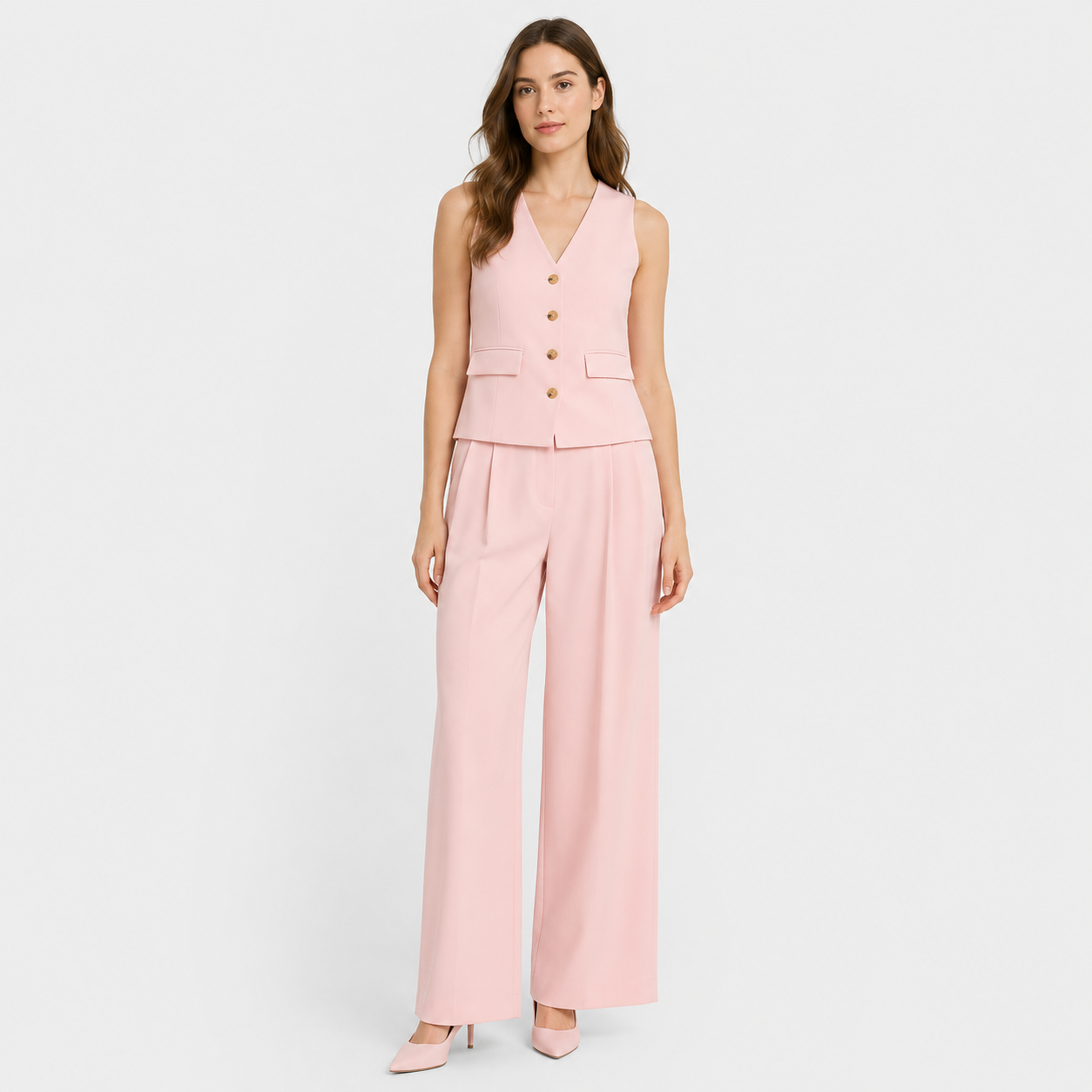 Milena | Women's Elegant Set – V-Neck Vest and Wide-Leg Pants