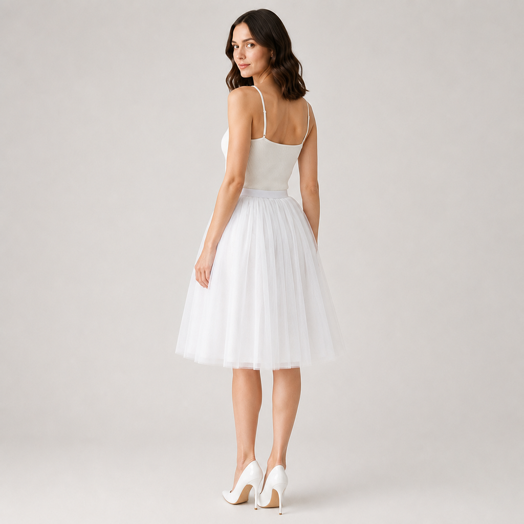 Teofila | Women's Tulle Midi Skirt – Lightweight Pleated Skirt with Elastic Waistband