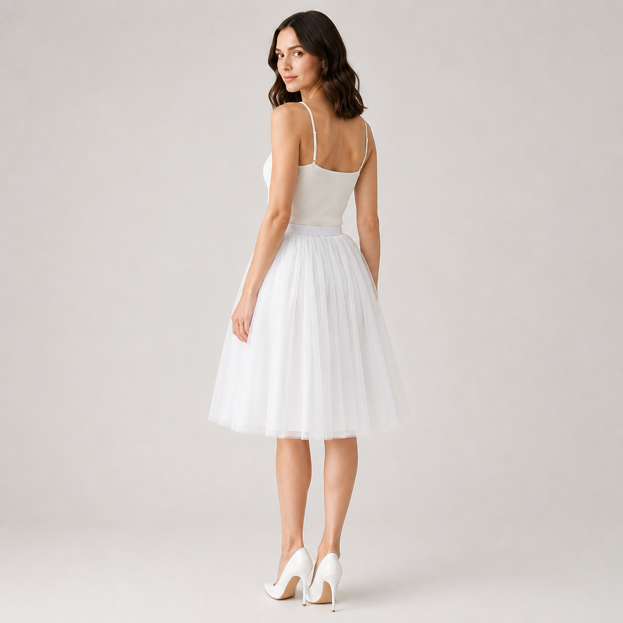 Teofila | Women's Tulle Midi Skirt – Lightweight Pleated Skirt with Elastic Waistband