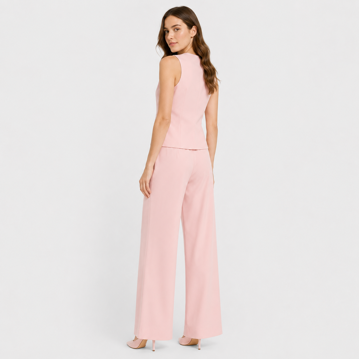 Milena | Women's Elegant Set – V-Neck Vest and Wide-Leg Pants
