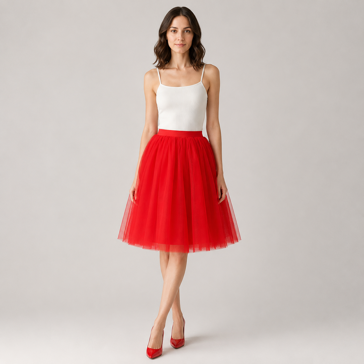 Teofila | Women's Tulle Midi Skirt – Lightweight Pleated Skirt with Elastic Waistband