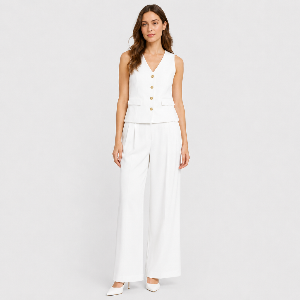 Milena | Women's Elegant Set – V-Neck Vest and Wide-Leg Pants