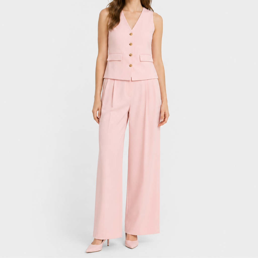 Milena | Women's Elegant Set – V-Neck Vest and Wide-Leg Pants