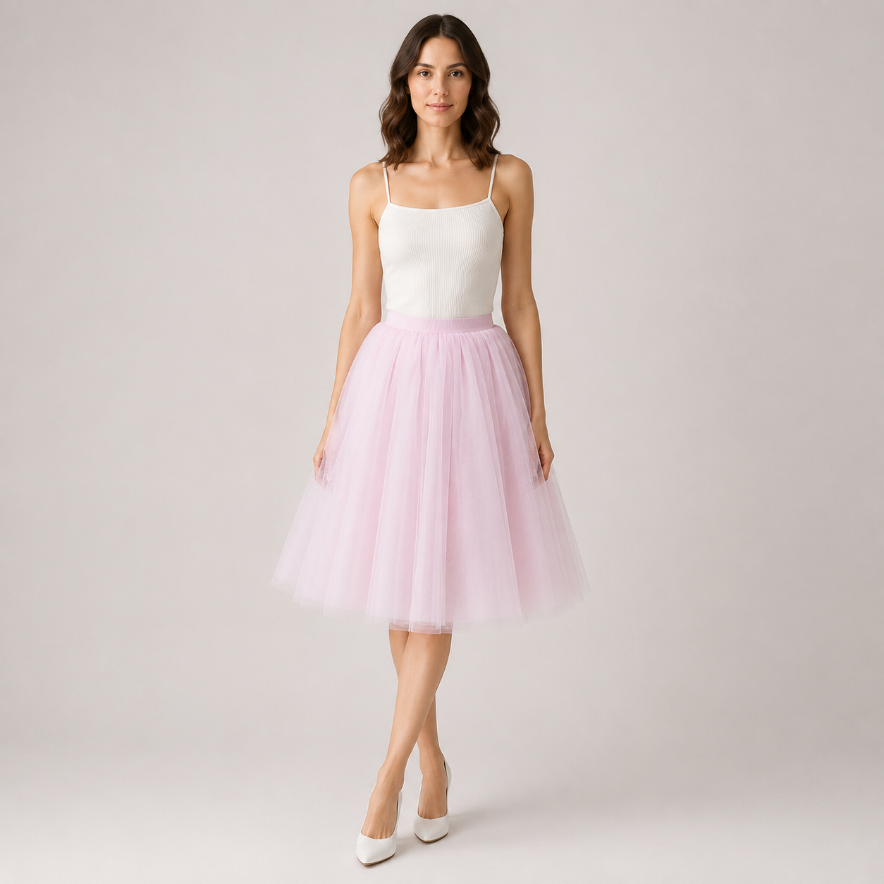 Teofila | Women's Tulle Midi Skirt – Lightweight Pleated Skirt with Elastic Waistband
