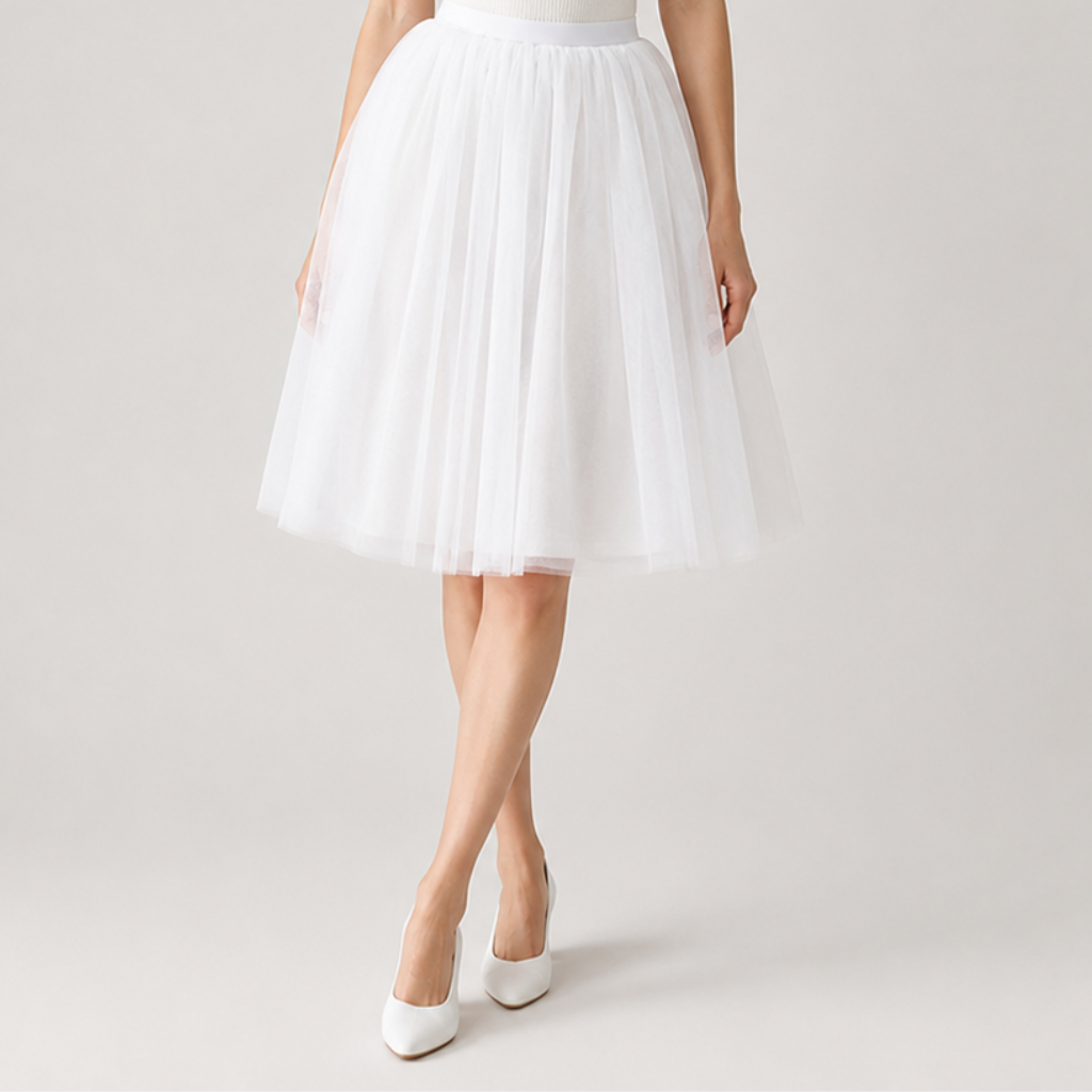 Teofila | Women's Tulle Midi Skirt – Lightweight Pleated Skirt with Elastic Waistband