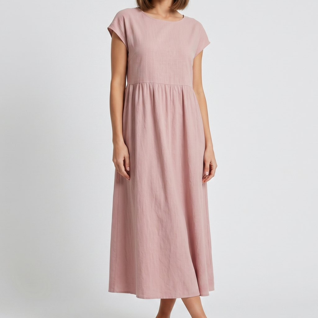 Krizy | Women's Midi Dress with Short Sleeves – Relaxed Everyday Fit