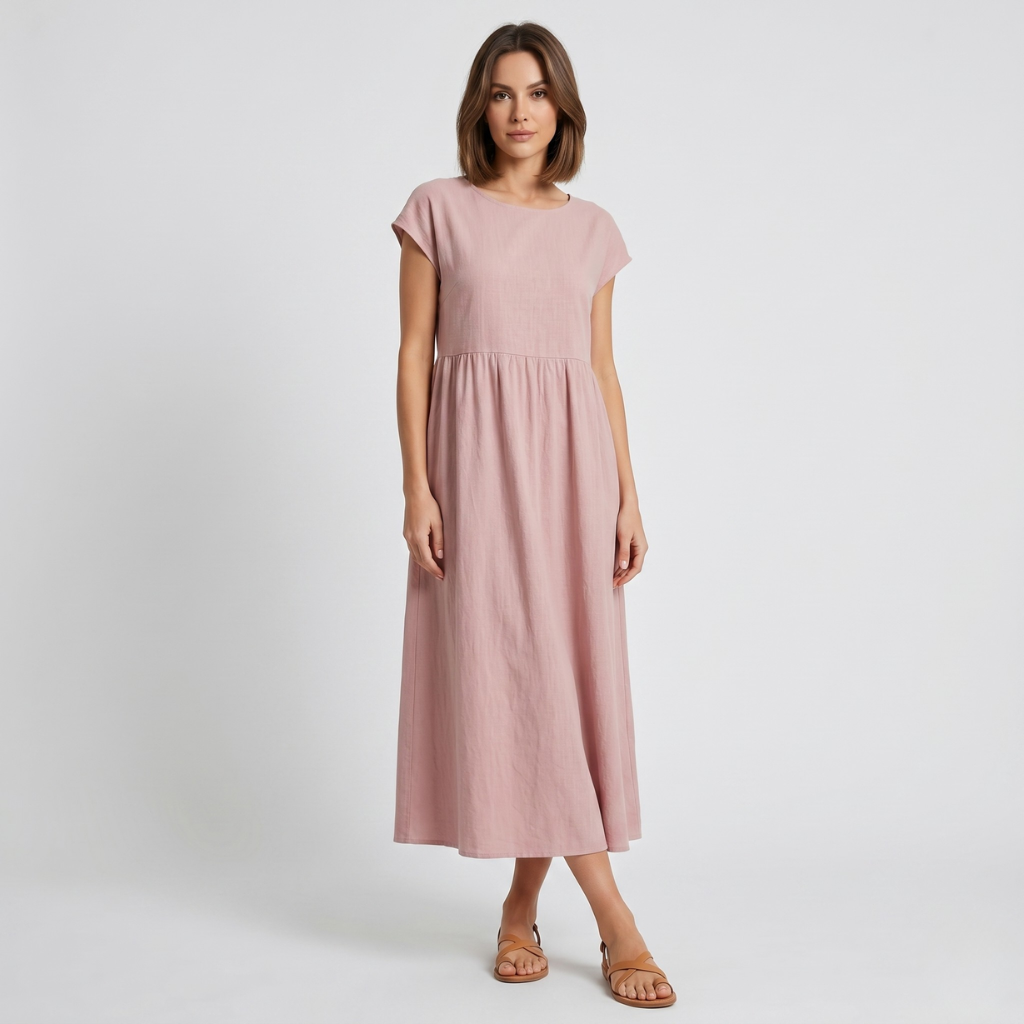 Krizy | Women's Midi Dress with Short Sleeves – Relaxed Everyday Fit