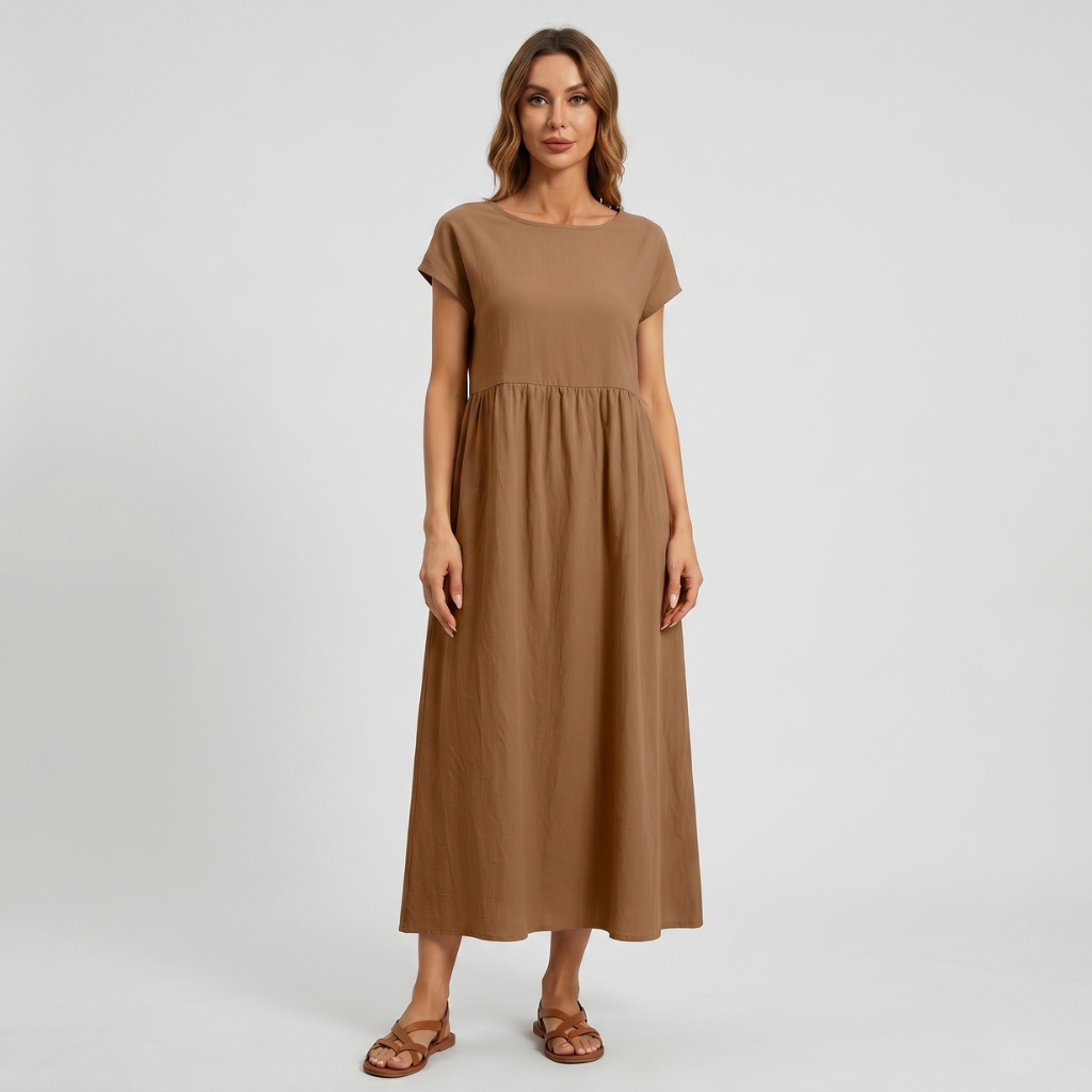 Krizy | Women's Midi Dress with Short Sleeves – Relaxed Everyday Fit