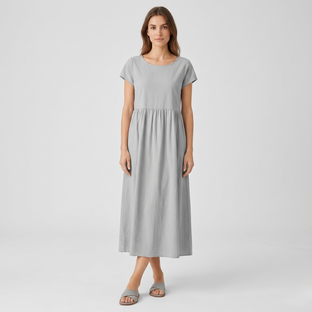 Krizy | Women's Midi Dress with Short Sleeves – Relaxed Everyday Fit