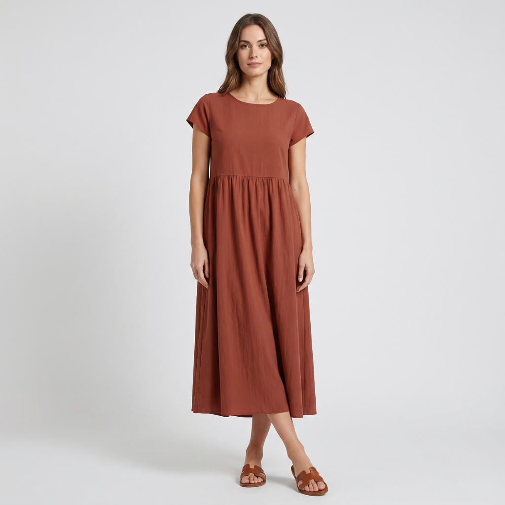 Krizy | Women's Midi Dress with Short Sleeves – Relaxed Everyday Fit