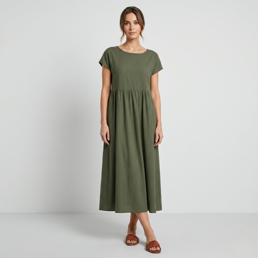 Krizy | Women's Midi Dress with Short Sleeves – Relaxed Everyday Fit